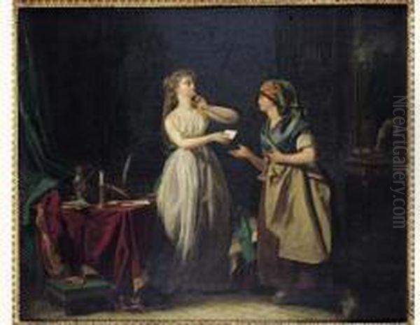 Jeune Femme Remettant Une Lettre A Sa Servante - view 1
