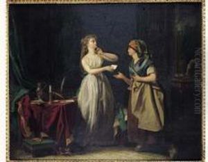 Jeune Femme Remettant Une Lettre A Sa Servante by Michel Garnier