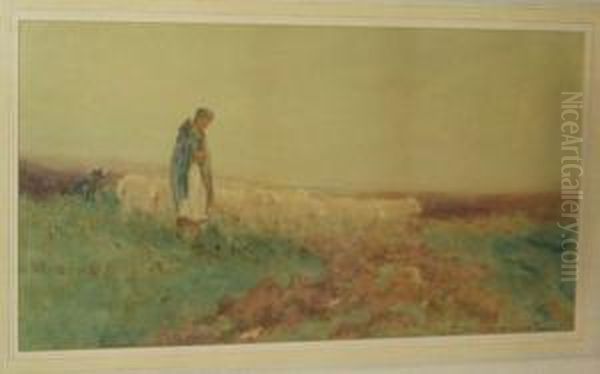 Shepherdess With Her Flock - view 1