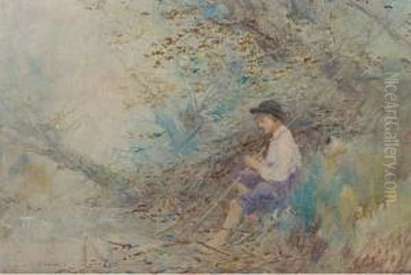 A Young Boy Seated Beside A Stream - view 1