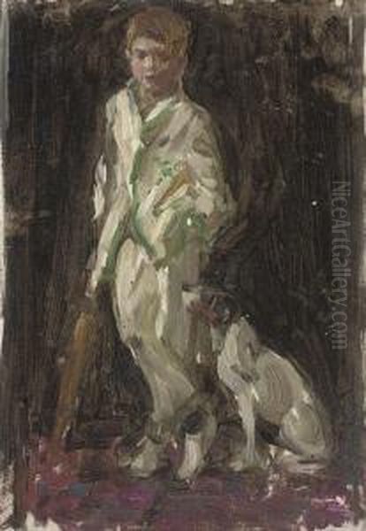 Study Of Young Boy,
Traditionally Identified As The Artist's Son,in Cricket Whites, A Bat In
His Right Hand, And A Dog By Hisside - view 1