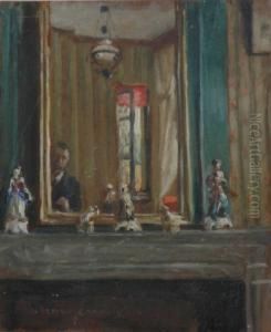 The Fire Place, The Artist Can Be Seen Reflected It The Mirror. by Norman Garstin