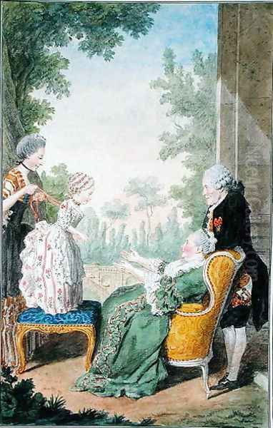 The Marquise of Ecquevilly, the Marquis of Joyeuse, their granddaughter Mademoiselle d'Ecquevilly and her maid - view 1
