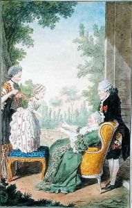 The Marquise of Ecquevilly, the Marquis of Joyeuse, their granddaughter Mademoiselle d'Ecquevilly and her maid by Louis Carrogis Carmontelle