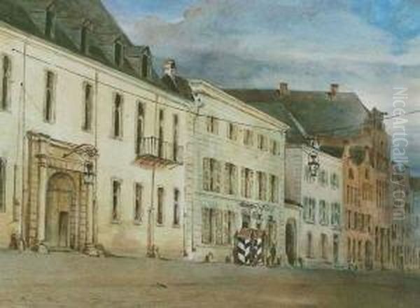 Strase Mit Schmalen
Giebelhausern Und Krantor, Daneben Zwei Schilderhauser Mit Den
Preussischen Farben - view 1