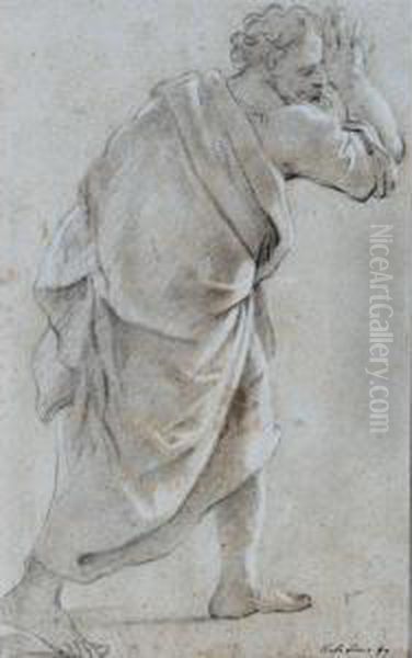 Recto: A Standing Draped Man, 
Turned To The Right With One Arm Raised; Verso: A Partial Study Of A 
Standing Male Nude Holding A Baton, His Right Arm And Right Leg Raised - view 1