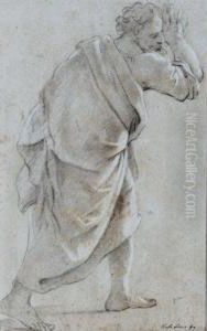 Recto: A Standing Draped Man,
Turned To The Right With One Arm Raised; Verso: A Partial Study Of A
Standing Male Nude Holding A Baton, His Right Arm And Right Leg Raised by Luigi Garzi