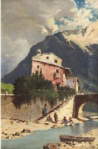 Lavandaie Sul Fiume by Giuseppe Garzolini