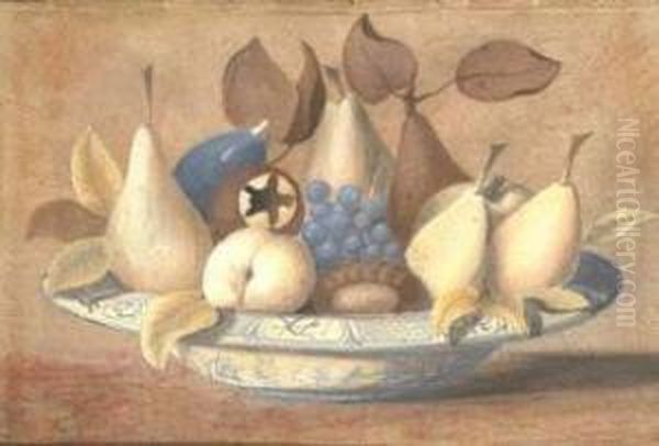 Dipinto, Raffigurante Fruttiera Con Pere, Uva, Castagna E Pesca - view 1