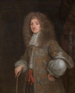 Portrait Of Baptist May, 
Three-quarter-length, In A Silver Embroidered Coat And A White Chemise, 
Standing Before A Damask Curtain