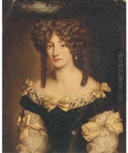 Portrait Of A Lady, Half-length, In A Black Dress With Lace Trim,decorated With Ribbons by Henri Gascard