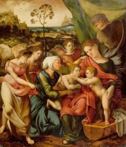 The Holy Family Before A Broad Landscape.