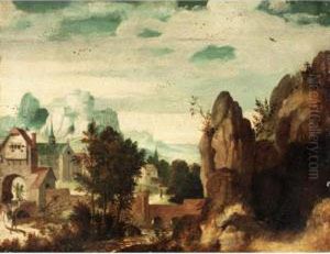 Landscape With A Mountaintop Castle Above A Walled Town