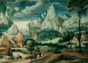 Phantastische Kustenlandschaft Mit Reitern Und Hirtenstaffage.