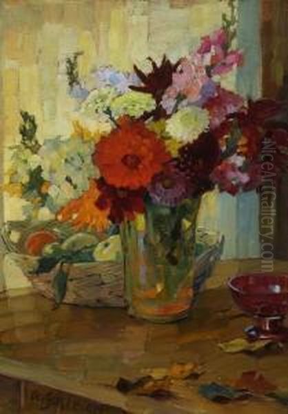 Herbstblumen Mit Obstkorb. - view 1