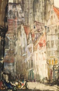 Straatje Aan Het Vleeshuis Te Antwerpen by Emiel Gastemans