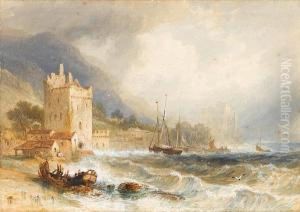 Castle Ruins On The Irish Coast In Stormyweather