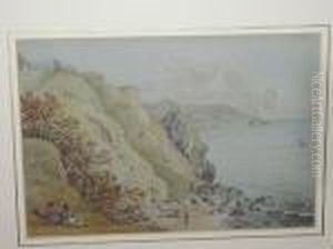 "looking Towards Ventnor", Isle Of Wight, With Figures By The Shore by Henry G. Gastineau
