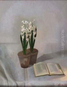 Natura Morta Con Libro E Vaso Di Giacinti by Pietro Gaudenzi