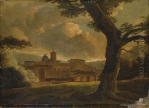Vue D'un Village Italien Dans Un Paysage Avec Le Dome D'une Eglise A L'arriere-plan by Louis Gauffier