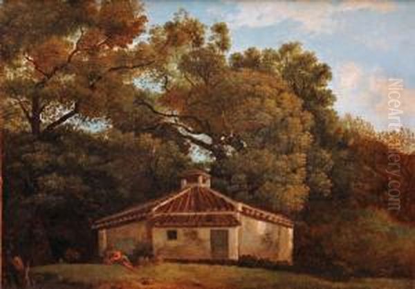 Hermit By A Rustic Building In A Woodland Landscape - view 1