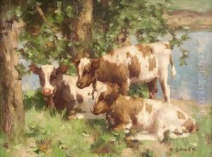 Three Calves By A River by David Gauld