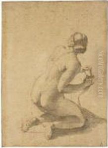 Study Of A Kneeling Female Nude by Giovanni Battista (Baciccio) Gaulli