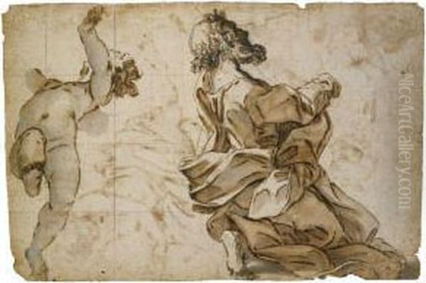 Recto: A Kneeling Bearded Man And A Putto With Armsraised - view 1