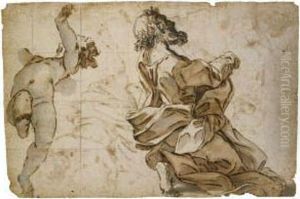 Recto: A Kneeling Bearded Man And A Putto With Armsraised by Giovanni Battista (Baciccio) Gaulli