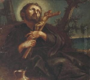 A Saint Holding A Crucifix