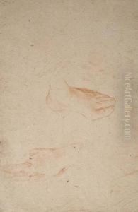 Double-sided Drawing With Studies Of A Foot And Right Hand Andvarious Studies Of Hands by Giovanni Battista (Baciccio) Gaulli