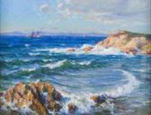 Voilier Au Large De L'ile De Porquerolles. by Adolphe Gaussen