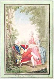 Armand Hennequin (1747-1830) Marquis of Ecquevilly and his Daughters by Louis Carrogis Carmontelle