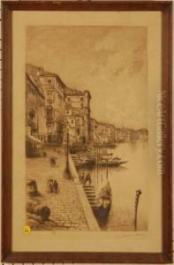 Venetian Canal Scene by Lucien Marcelin Gautier