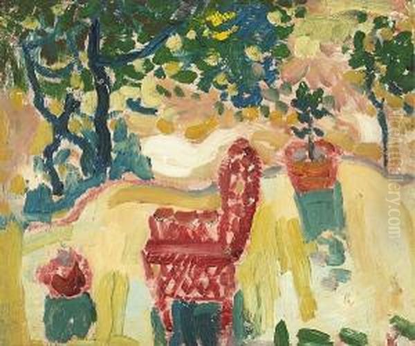 Garden Scene (gile's Red Chair); Traveling Train Cars (double-sided) - view 1