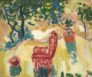 Garden Scene (gile's Red Chair); Traveling Train Cars (double-sided)