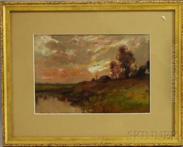 Landscape At Sunset With Canoe - view 1