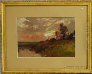 Landscape At Sunset With Canoe