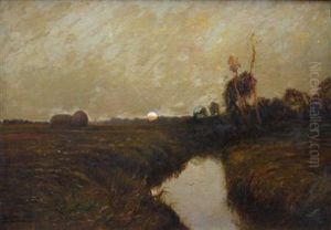 Sunset Across Hay Fields