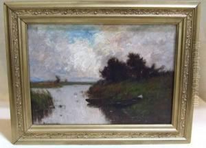 Boats And River Scene by Edward B. Gay