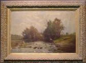 Fishing Along The Stream by Edward B. Gay