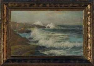 Just Before Sunset, Waves Crashing On The Shore At Cape Ann