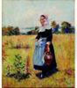 Jeune Fille Bretonne Debout Sur Le Rivage by Walter Gay