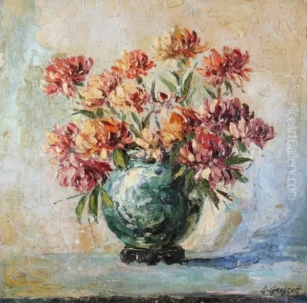Dahlias In A Blue Vase - view 1