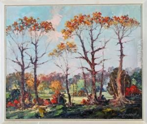 Trees With Golden Leaves, Landscape by Leonid Gechtoff