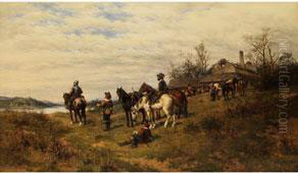 Reiter Bei Der Rast Vor Tiefer Landschaft - view 1