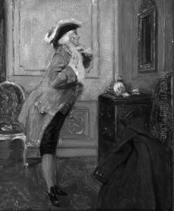 "kavalier Vor Dem Spiegel". Sign. Und Undeutl. Dat by Walter Geffcken
