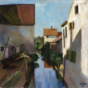 Hauser Am Kanal. by Otto Geigenberger