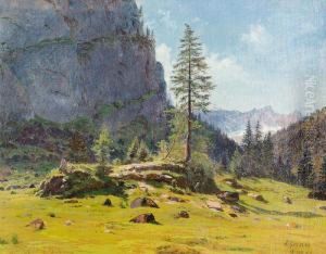 Pont De Nant Im Sonnenschein. by Johann Joseph Geisser