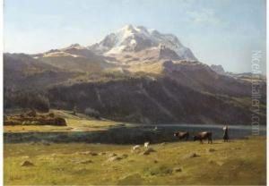 A Swiss Alpine Lake by Johann Joseph Geisser